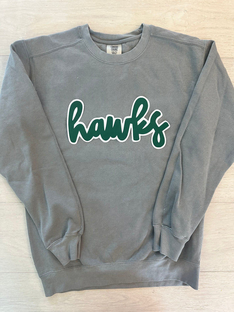 GREEN/WHITE HAWKS - GREY COMFORT COLORS CREW