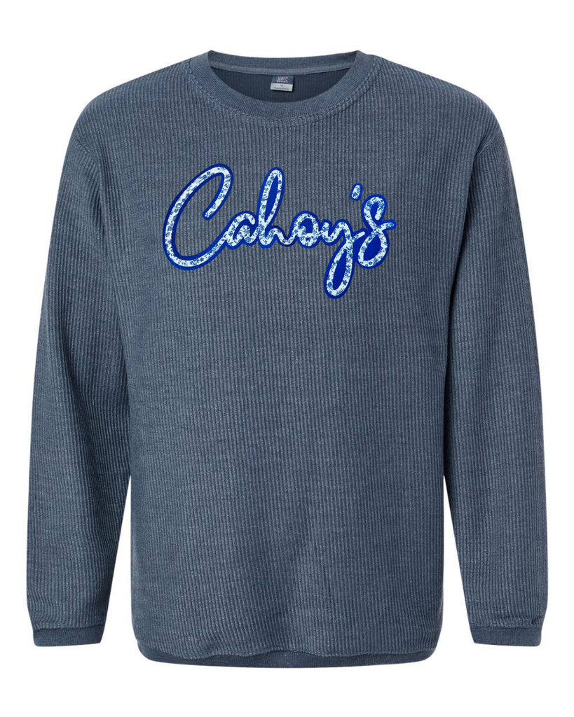 BLUE FLORAL/BLUE CAHOY'S - NAVY RIBBED CREW
