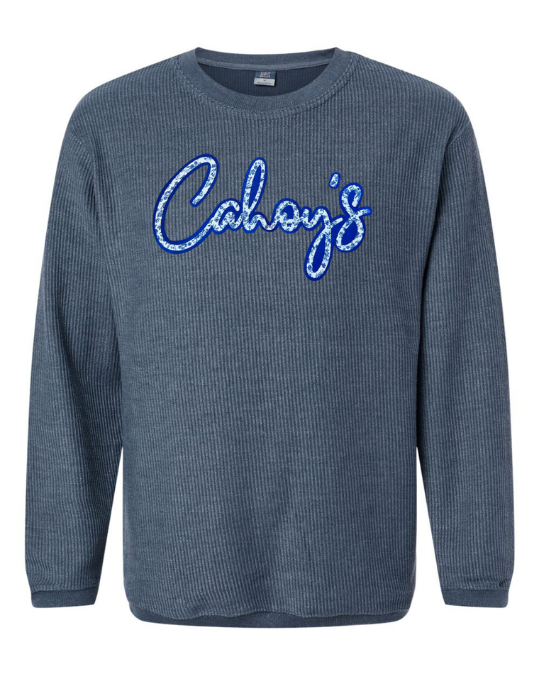 BLUE FLORAL/BLUE CAHOY'S - NAVY RIBBED CREW