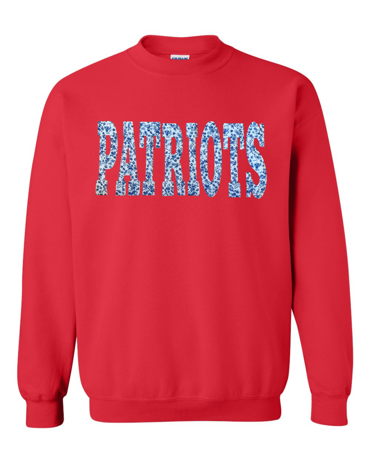 BLUE FLORAL PATRIOTS - RED CREWNECK