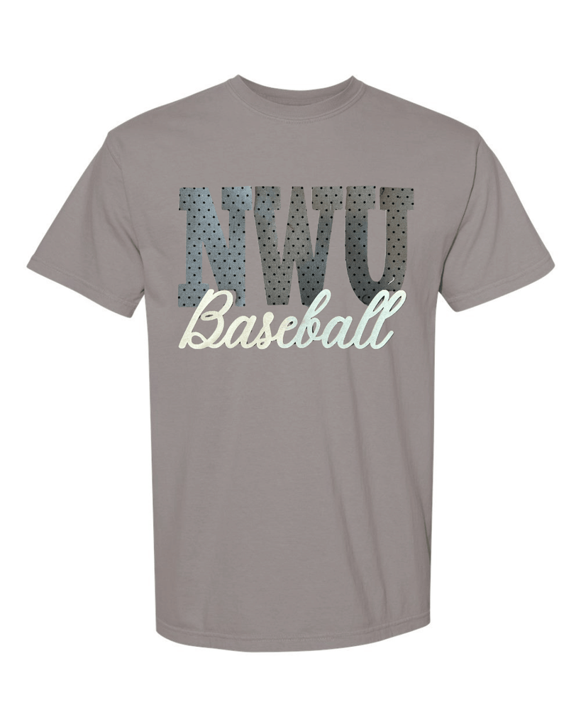 NWU BASEBALL (GREY/BLACK POLKA DOT + GOLD METALLIC) - GREY COMFORT COLORS TEE