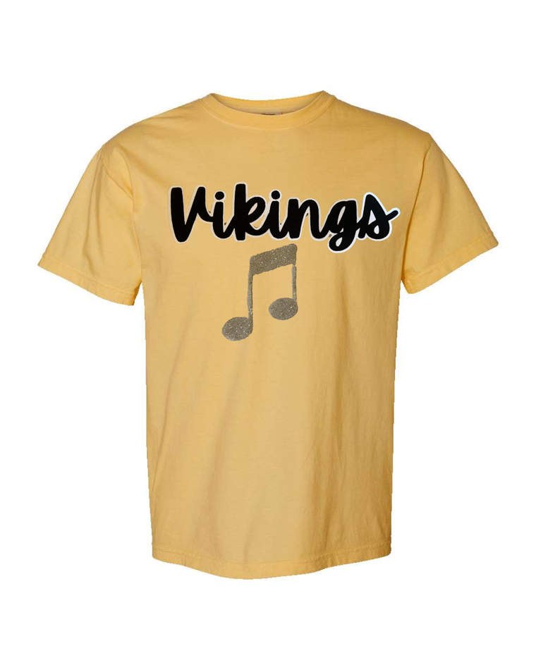 BLACK/WHITE VIKINGS + GOLD SPARKLE MUSIC NOTE - MUSTARD COMFORT COLORS TEE