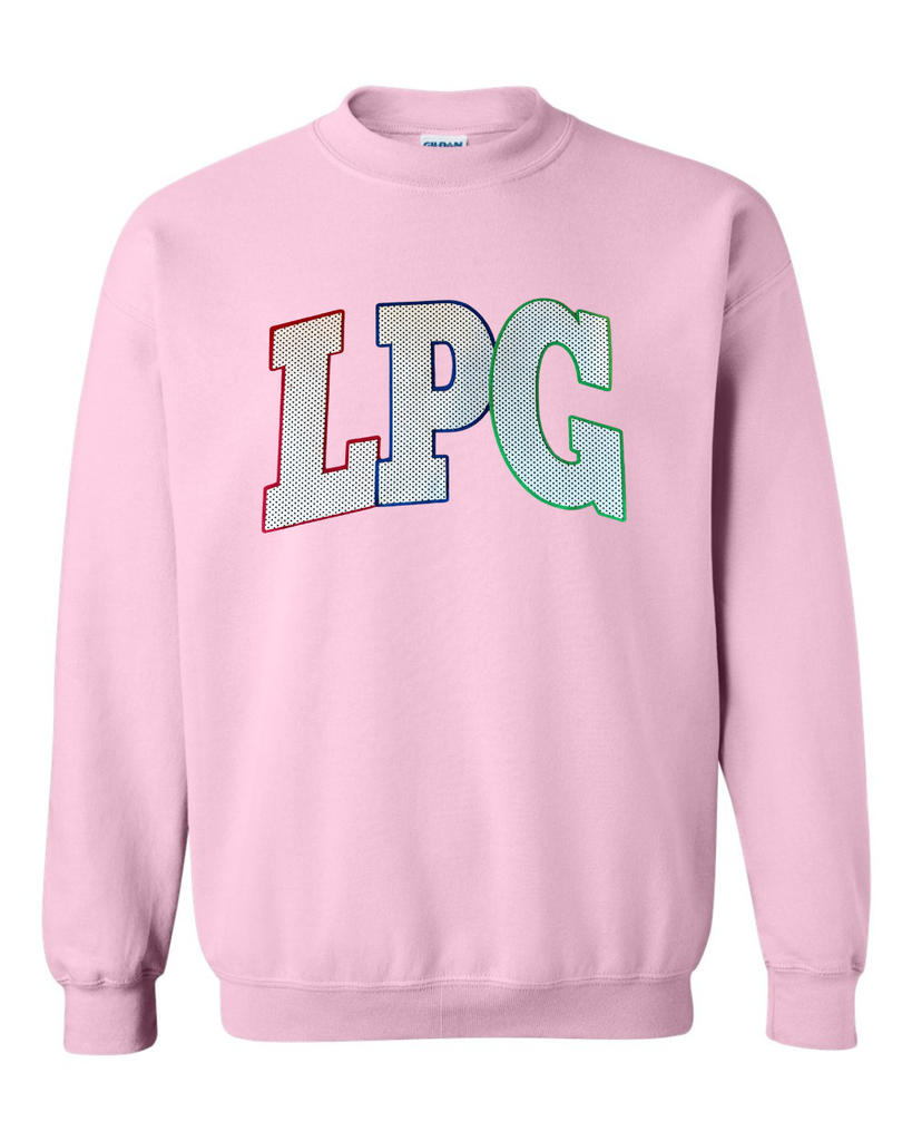 LPG - (BLACK/WHITE POLKA +  RED-BLUE-GREEN BACKING) - LIGHT PINK CREWNECK