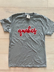 CURSIVE QUAKES - GREY COMFORT COLORS TEE (YOUTH + ADULT)