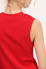 La Miel - HUT7340-Stretchy Basic Ribbed Sleeveless Crew Neck Top: Fire / L