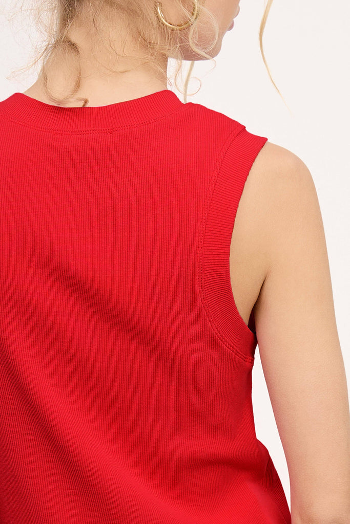 La Miel - HUT7340-Basic Ribbed Sleeveless Crew Mock Neck Tank Top: Onyx / L