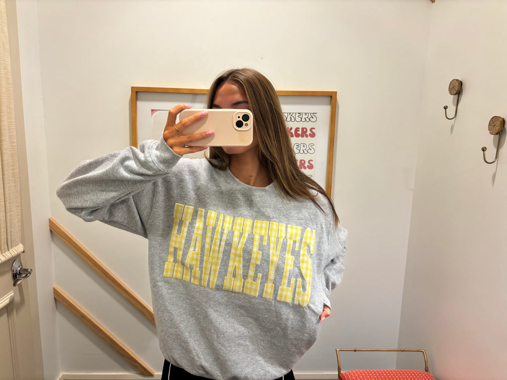 YELLOW GINGHAM HAWKEYES - ASH GREY CREW