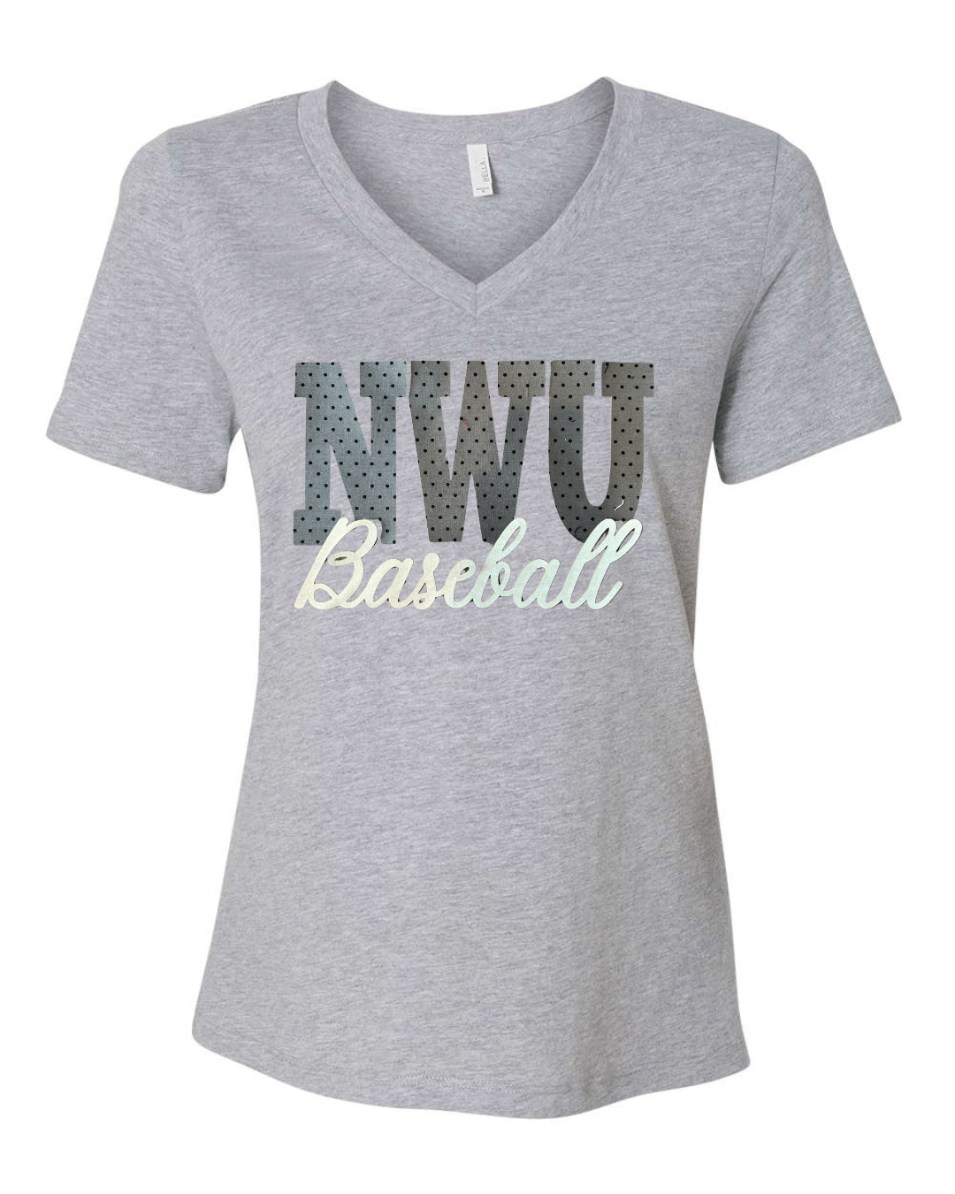 NWU BASEBALL (GREY/BLACK POLKA DOT + GOLD METALLIC) - GREY V-NECK