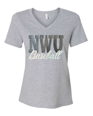 NWU BASEBALL (GREY/BLACK POLKA DOT + GOLD METALLIC) - GREY V-NECK