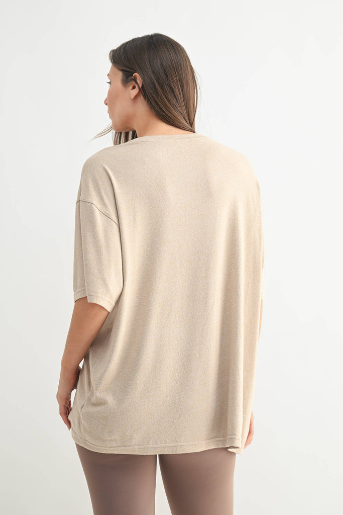 Mono B - Brushed Hacci Oversized Boyfriend Tee: 2TONE GREY / S:M:L (2:2:2)