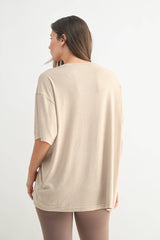 Mono B - Brushed Hacci Oversized Boyfriend Tee: 2TONE GREY / S:M:L (2:2:2)