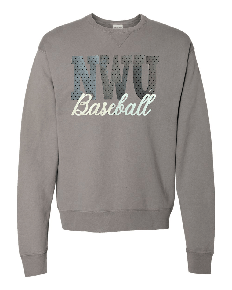 NWU BASEBALL (GREY/BLACK POLKA DOT + GOLD METALLIC) - GREY COMFORTWASH CREW