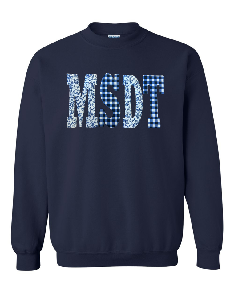 BLUE FLORAL + NAVY GINGHAM MSDT - NAVY CREWNECK