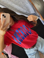 BLUE METALLIC AMERICA - RED COMFORT COLORS TEE