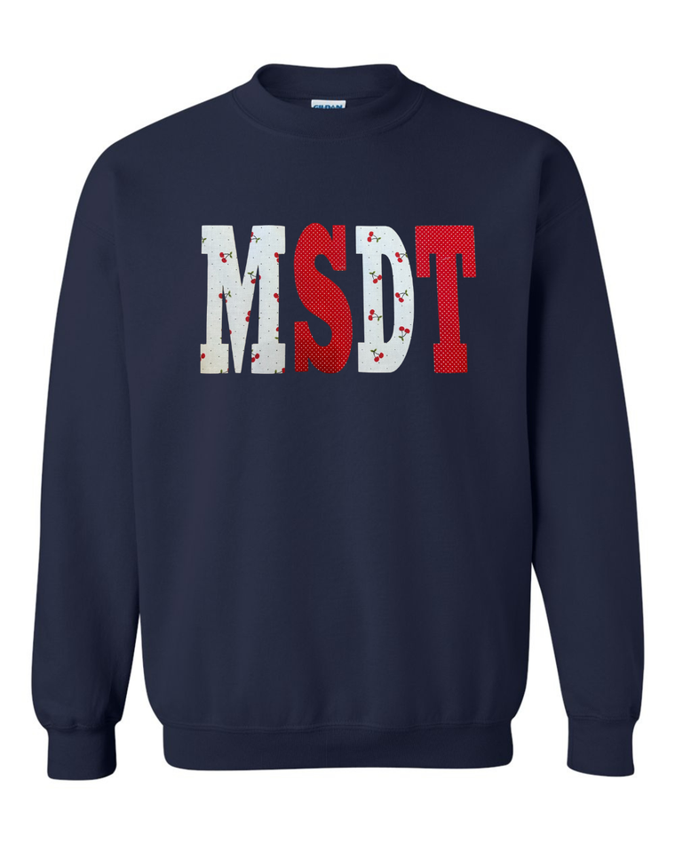CHERRY + RED POLKA DOT MSDT - NAVY CREWNECK