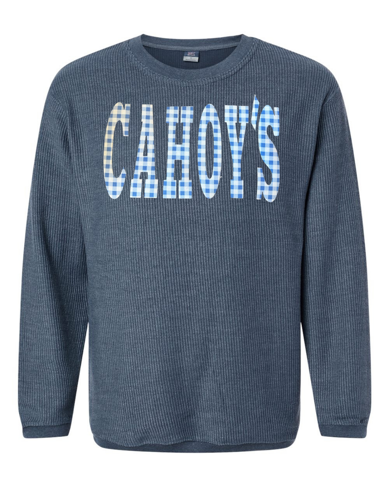 BLUE GINGHAM CAHOY'S - NAVY RIBBED CREW