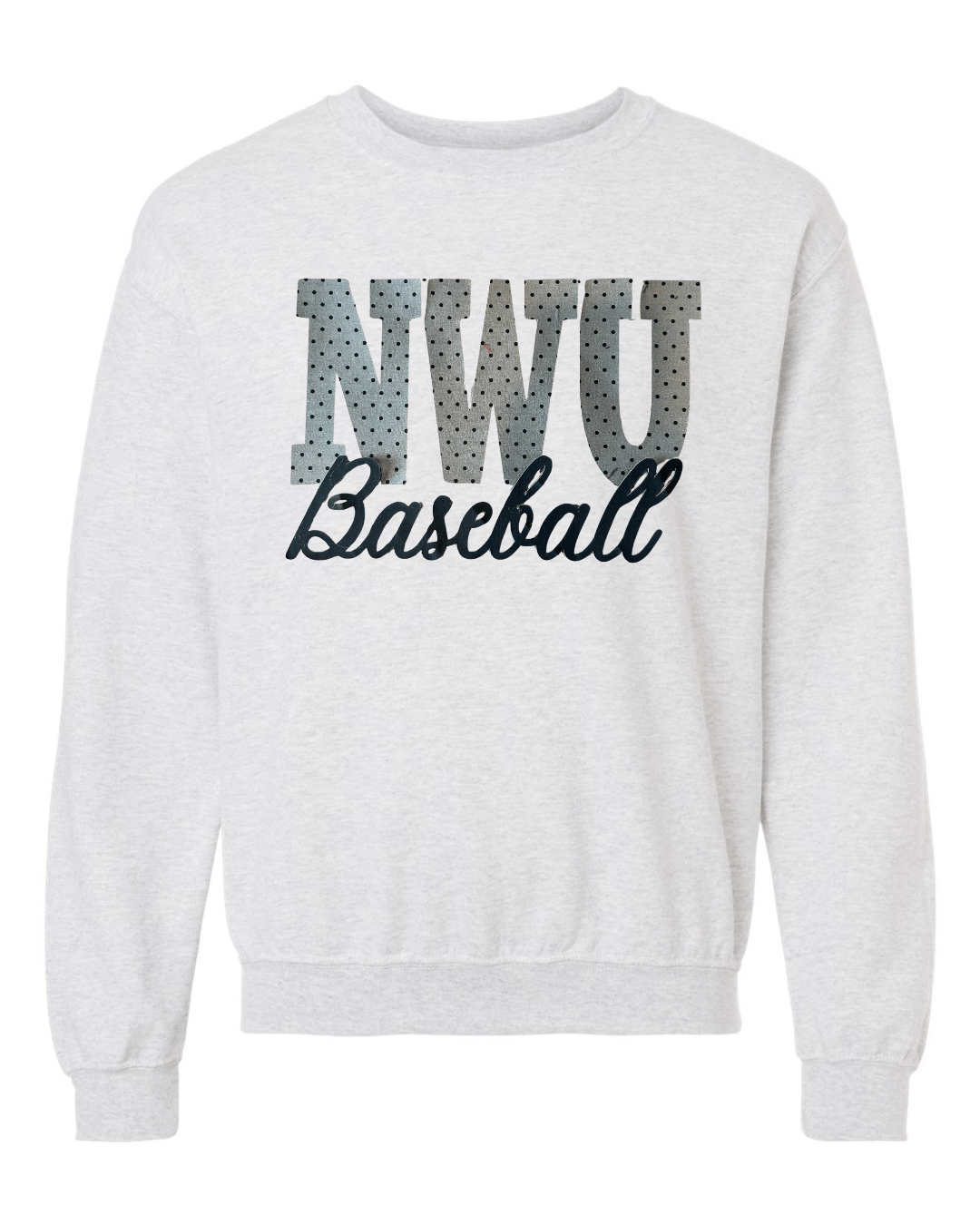 NWU BASEBALL (GREY/BLACK POLKA+ BLACK) - ASH GREY GILDAN CREW