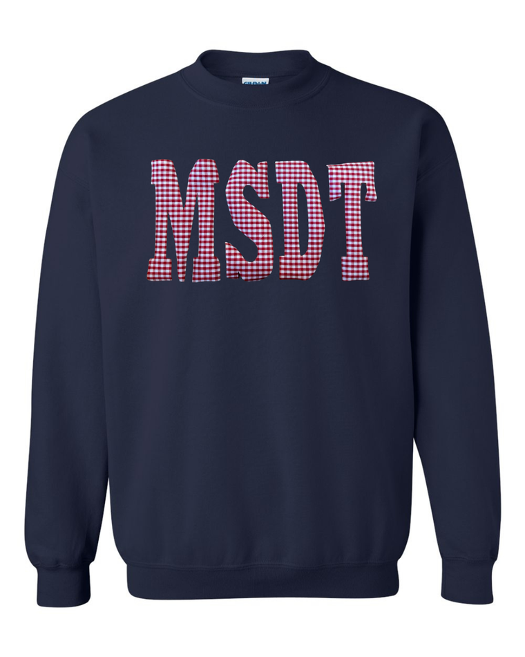 RED GINGHAM MSDT - NAVY CREWNECK