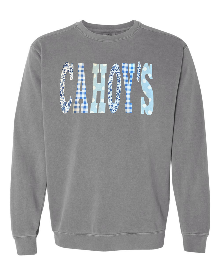 PATCHWORK CAHOY'S - GREY COMFORT COLORS CREW