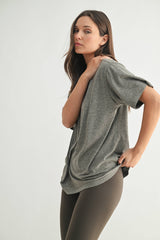 Mono B - Brushed Hacci Oversized Boyfriend Tee: 2TONE GREY / S:M:L (2:2:2)