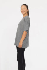 Mono B - Brushed Hacci Oversized Boyfriend Tee: 2TONE GREY / S:M:L (2:2:2)