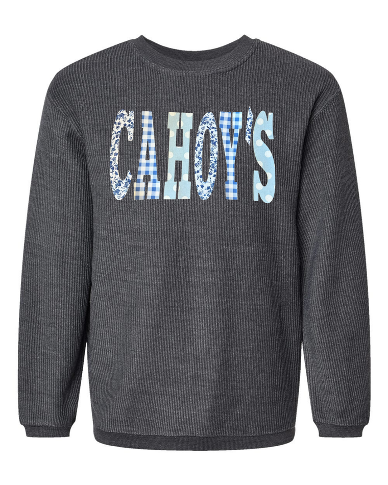 PATCHWORK CAHOY'S - GREY RIBBED CREW