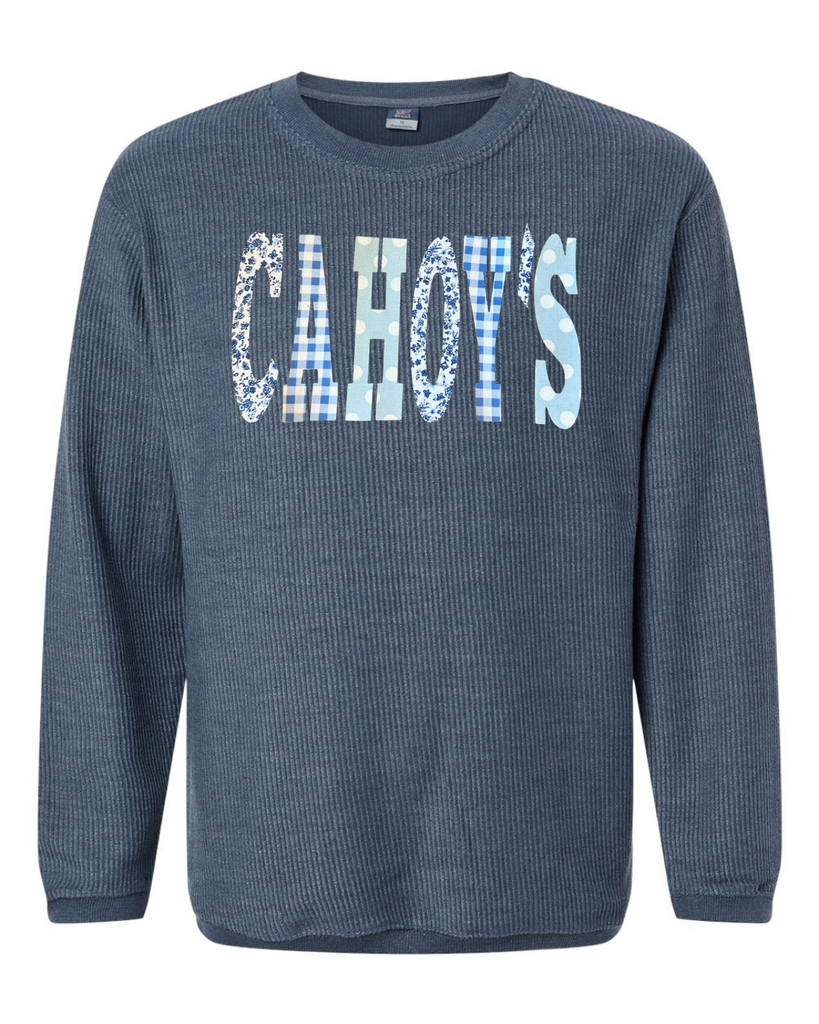 PATCHWORK CAHOY'S - NAVY RIBBED CREW
