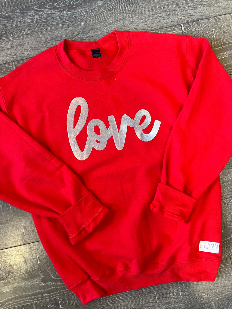 SILVER METALLIC LOVE - RED CREW (TODDLER + YOUTH + ADULT)