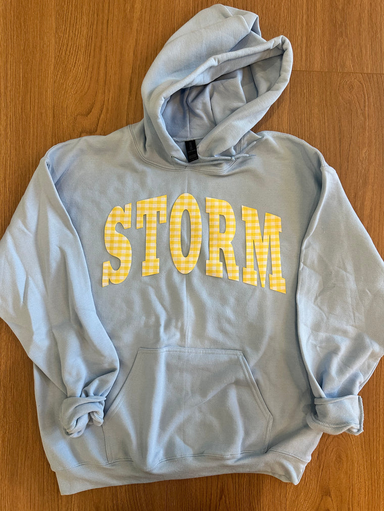 YELLOW GINGHAM STORM  - LIGHT BLUE HOODIE