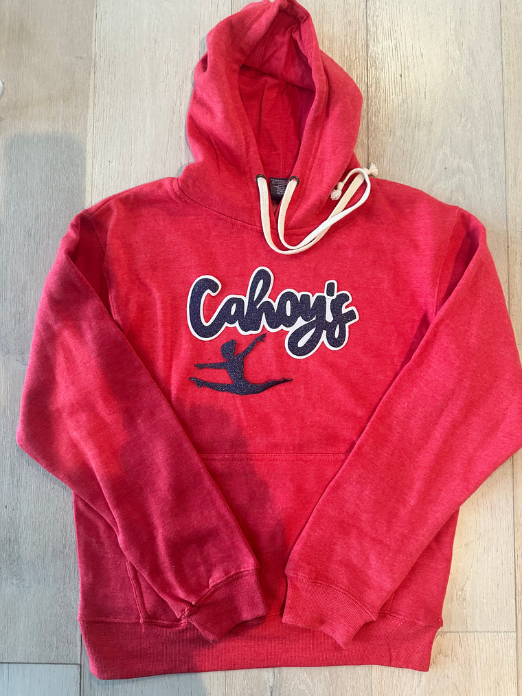 CURSIVE CAHOY'S - RED FLEECE HOODIE - YOUTH + ADULT (with or without silhouette)