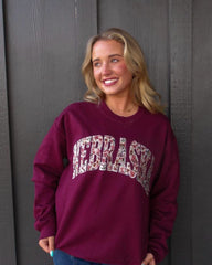 VINTAGE BERRY FLORAL NEBRASKA- MAROON CREW