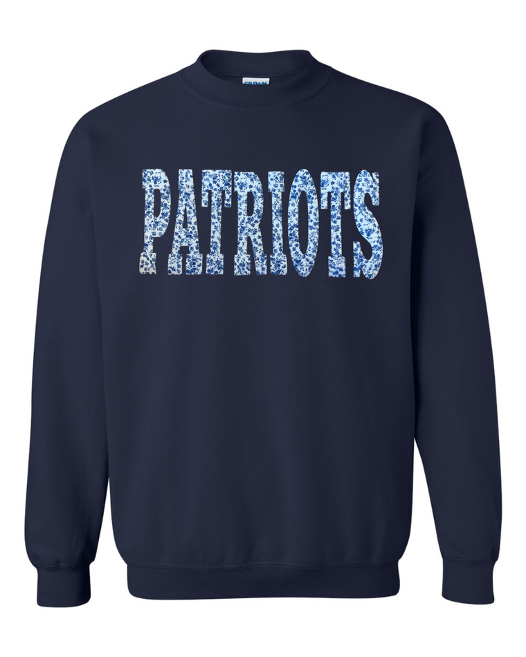 BLUE FLORAL PATRIOTS - NAVY CREWNECK
