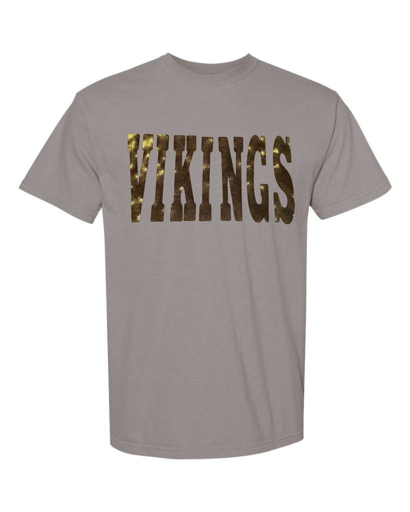 GOLD/BLACK METALLIC VIKINGS - GREY COMFORT COLORS TEE