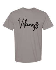 TALL CURSIVE BLACK VIKINGS - GREY COMFORT COLORS TEE