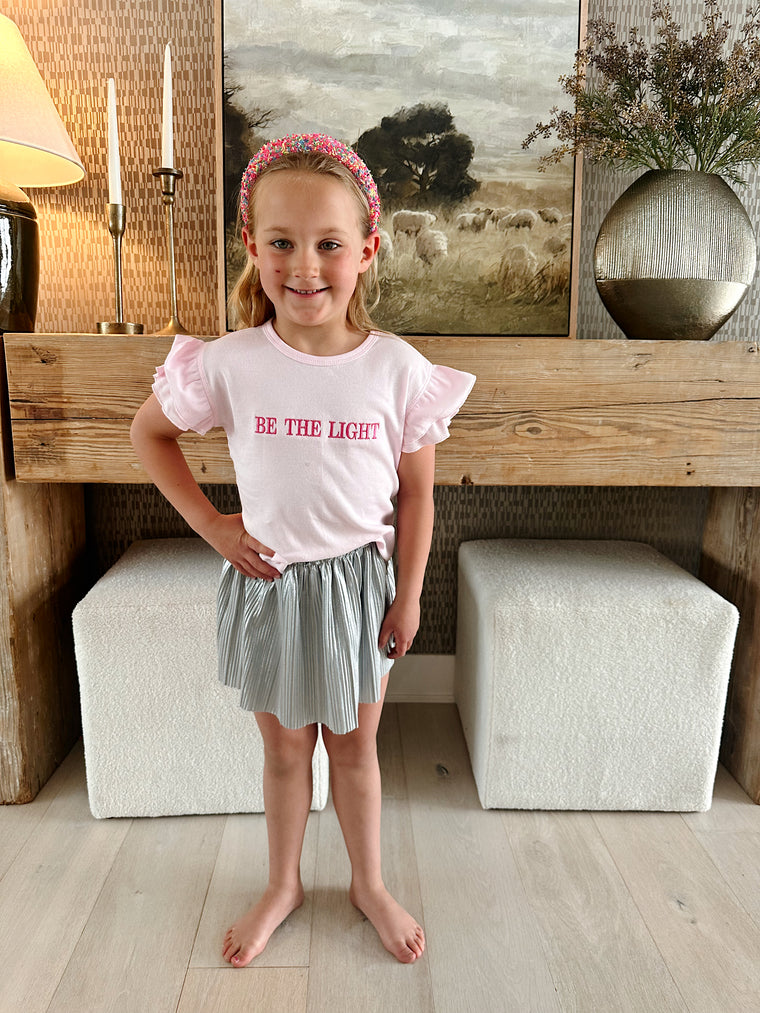 EMBROIDERED BE THE LIGHT - LIGHT PINK TODDLER FLUTTER SLEEVE TEE