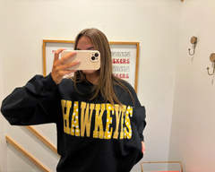 YELLOW PATCHWORK HAWKEYES - BLACK CREWNECK