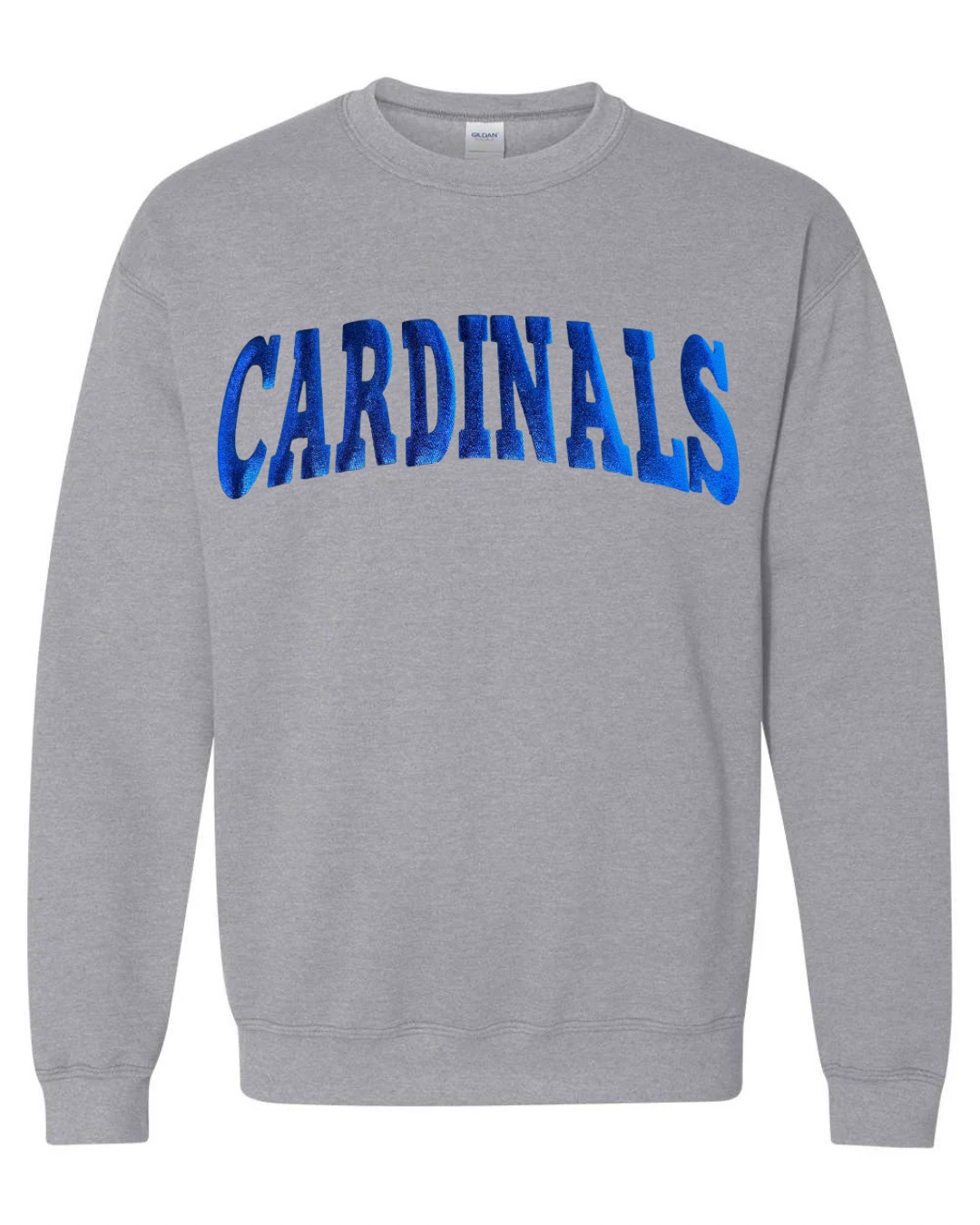 BLUE METALLIC CARDINALS - GREY CREWNECK (YOUTH + ADULT)