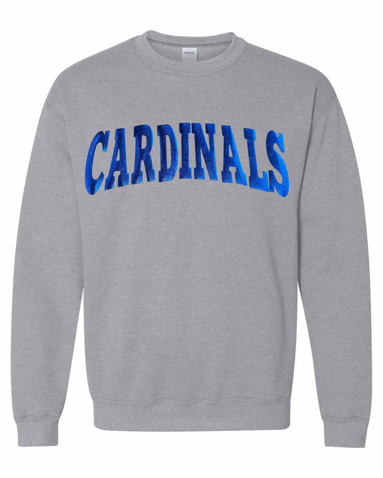 BLUE METALLIC CARDINALS - GREY CREWNECK (YOUTH + ADULT)
