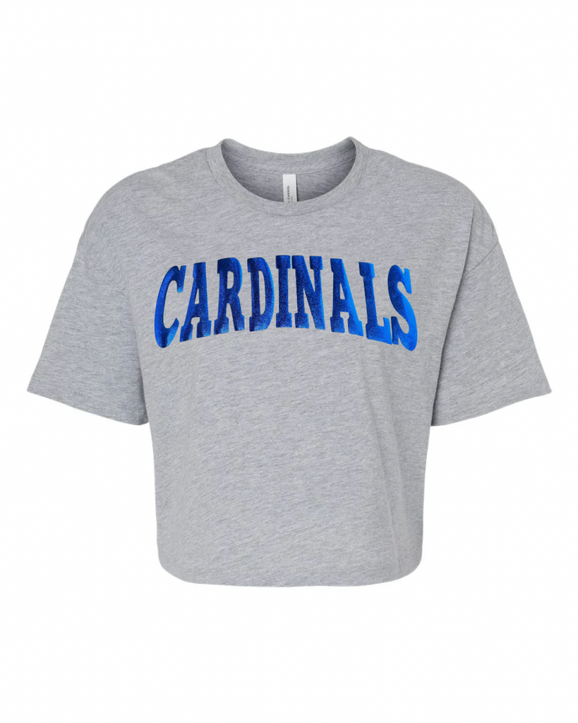 BLUE METALLIC CARDINALS - GREY CROP TSHIRT