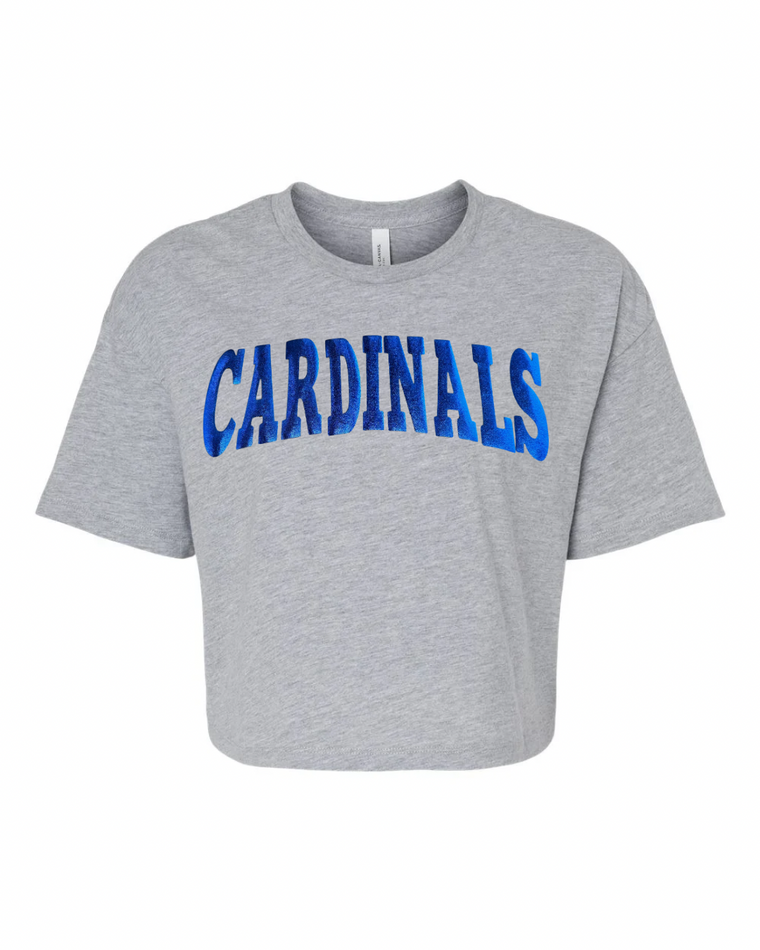 BLUE METALLIC CARDINALS - GREY CROP TSHIRT