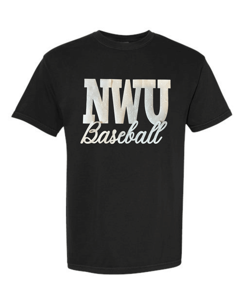 BEIGE POLKA DOT NWU BASEBALL - BLACK COMFORT COLORS TEE