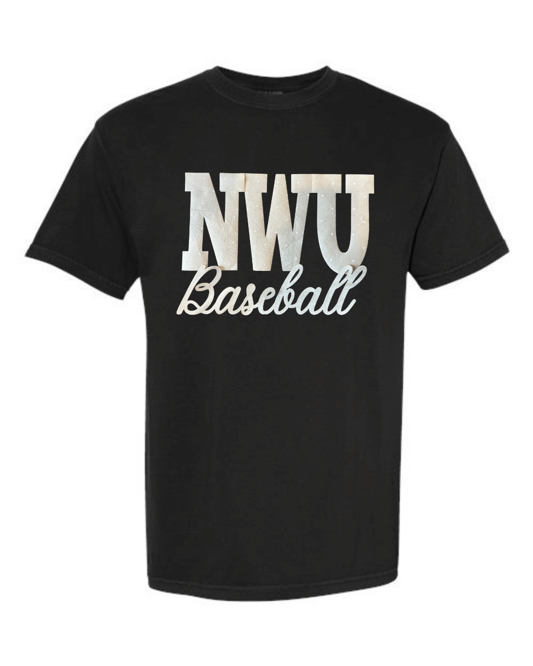 BEIGE POLKA DOT NWU BASEBALL - BLACK COMFORT COLORS TEE