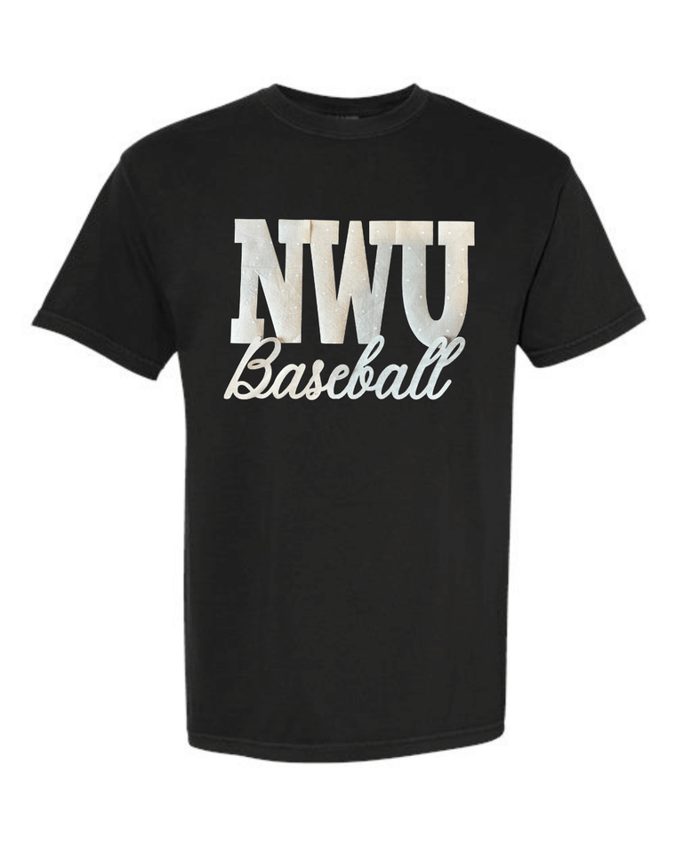 BEIGE POLKA DOT NWU BASEBALL - BLACK COMFORT COLORS TEE