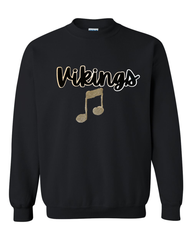 BLACK/WHITE VIKINGS + GOLD SPARKLE MUSIC NOTE - BLACK GILDAN CREW