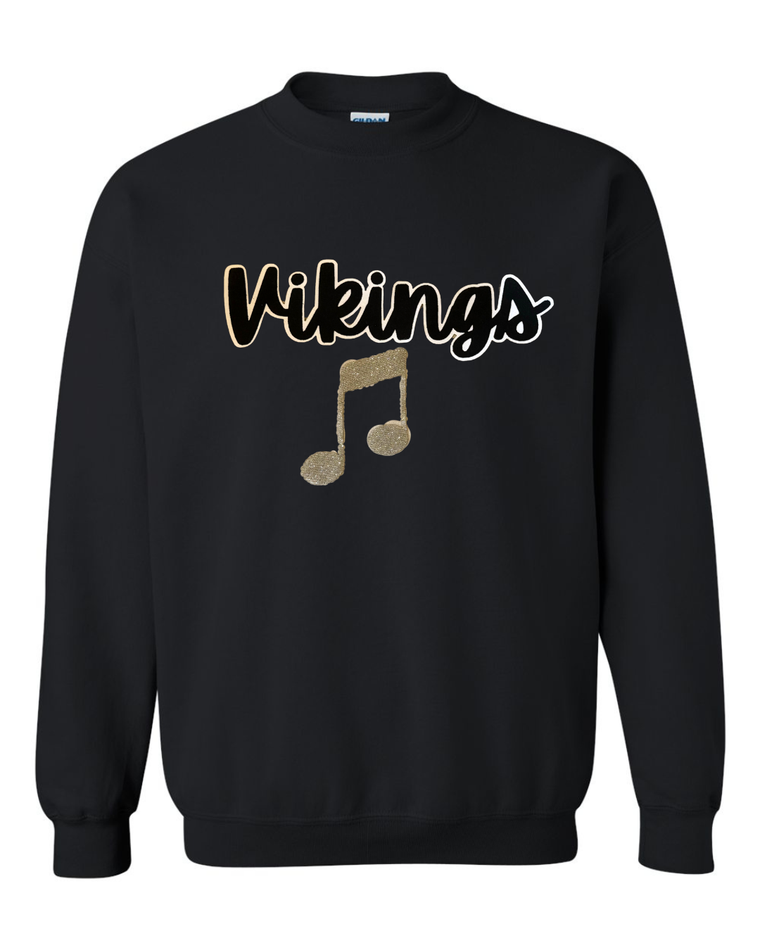 BLACK/WHITE VIKINGS + GOLD SPARKLE MUSIC NOTE - BLACK GILDAN CREW