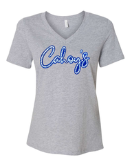 BLUE FLORAL/BLUE CAHOY'S  - GREY WOMENS V-NECK