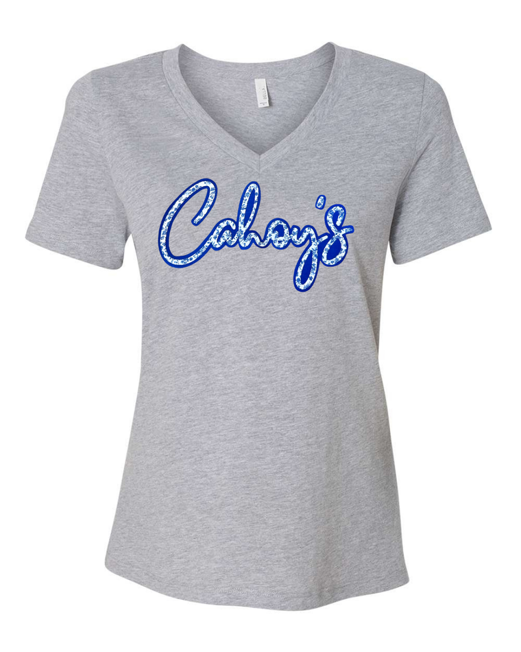 BLUE FLORAL/BLUE CAHOY'S  - GREY WOMENS V-NECK