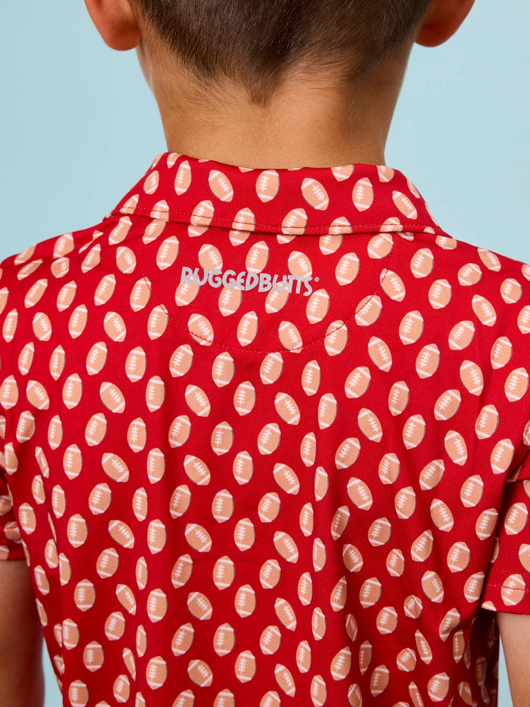 RuffleButts + RuggedButts - Boys Varsity Red Football Frenzy Knit Short Sleeve Performance Polo: Red / 3T