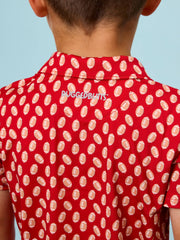 RuffleButts + RuggedButts - Boys Varsity Red Football Frenzy Knit Short Sleeve Performance Polo: Red / 10