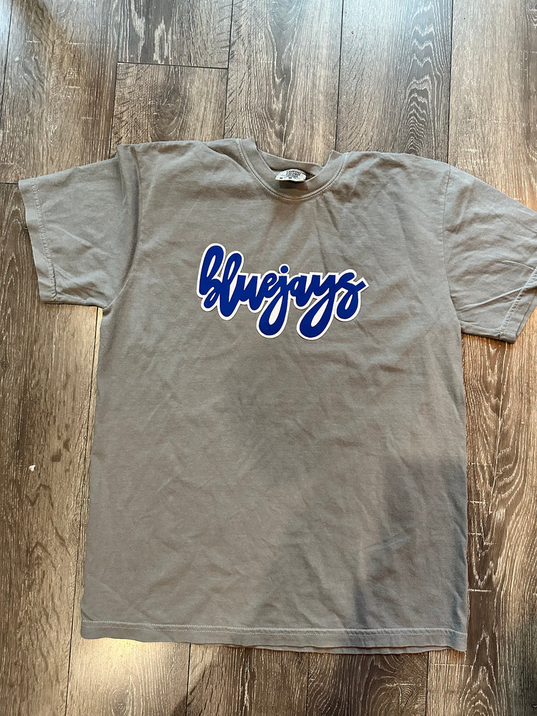 CURSIVE BLUEJAYS - GREY COMFORT COLORS TEE - YOUTH + ADULT